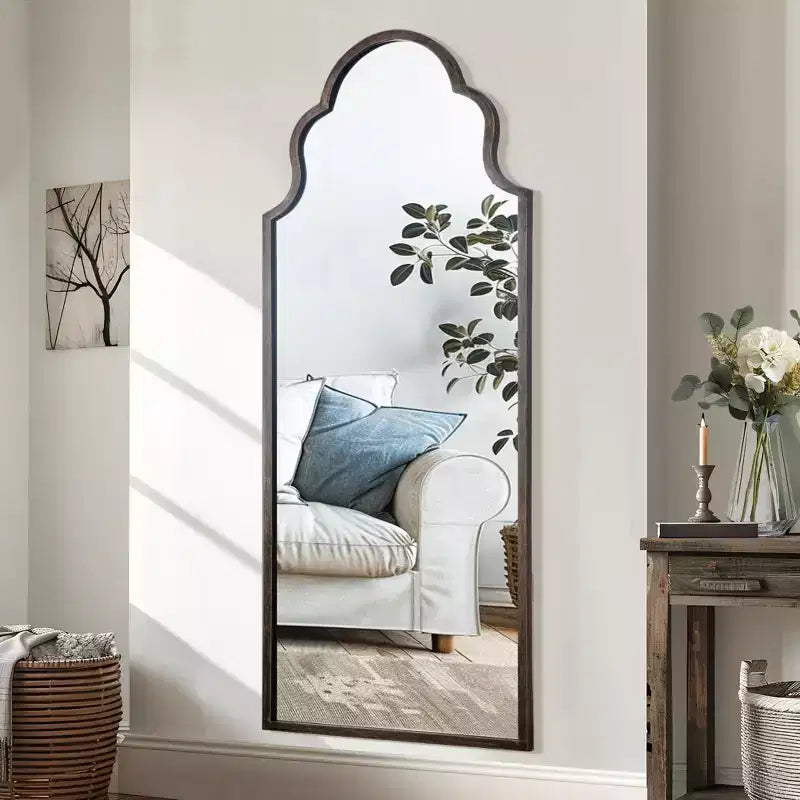 PexFix Specchio a figura intera ad arco con intaglio in ferro battuto ad angolo retto, nero, 59x24
