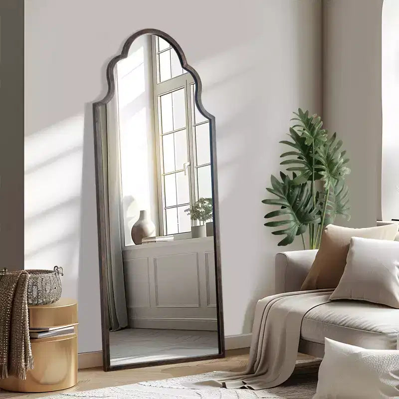 PexFix Specchio a figura intera ad arco con intaglio in ferro battuto ad angolo retto, nero, 59x24