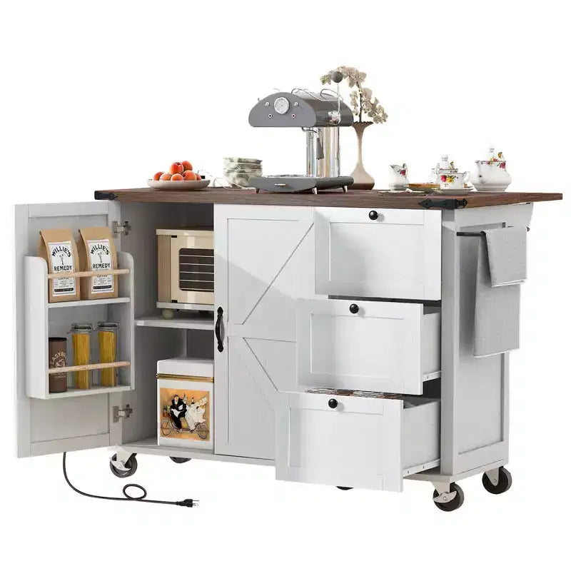 Carrello da Cucina/Isola Whisen in Stile Fattoria con Piano a Scomparsa e Ruote Bloccabili