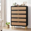 Rattan 5/6 Drawer Dresser for Bedroom, Large Double Dresser with Deep Drawers, Chest of Drawers for Closet with Wide Top