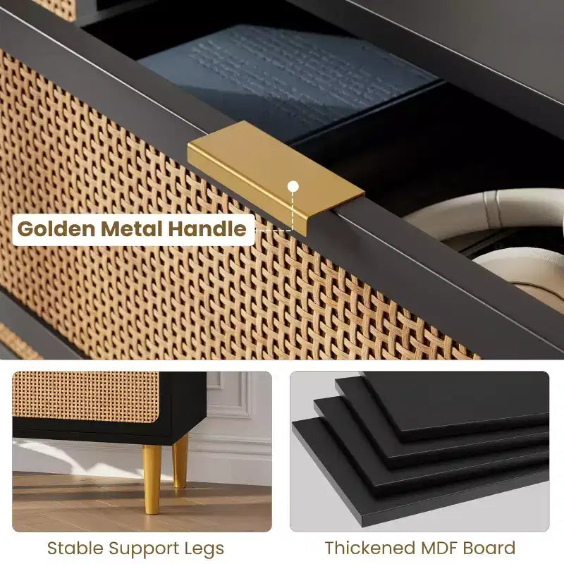 Comò in Rattan a 5/6 Cassetti per Camera da Letto, Cassettiera Doppia Grande con Cassetti Profondi, Comodino con Piano Largo