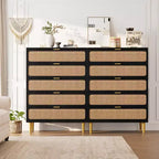 Comò in Rattan a 5/6 Cassetti per Camera da Letto, Cassettiera Doppia Grande con Cassetti Profondi, Comodino con Piano Largo