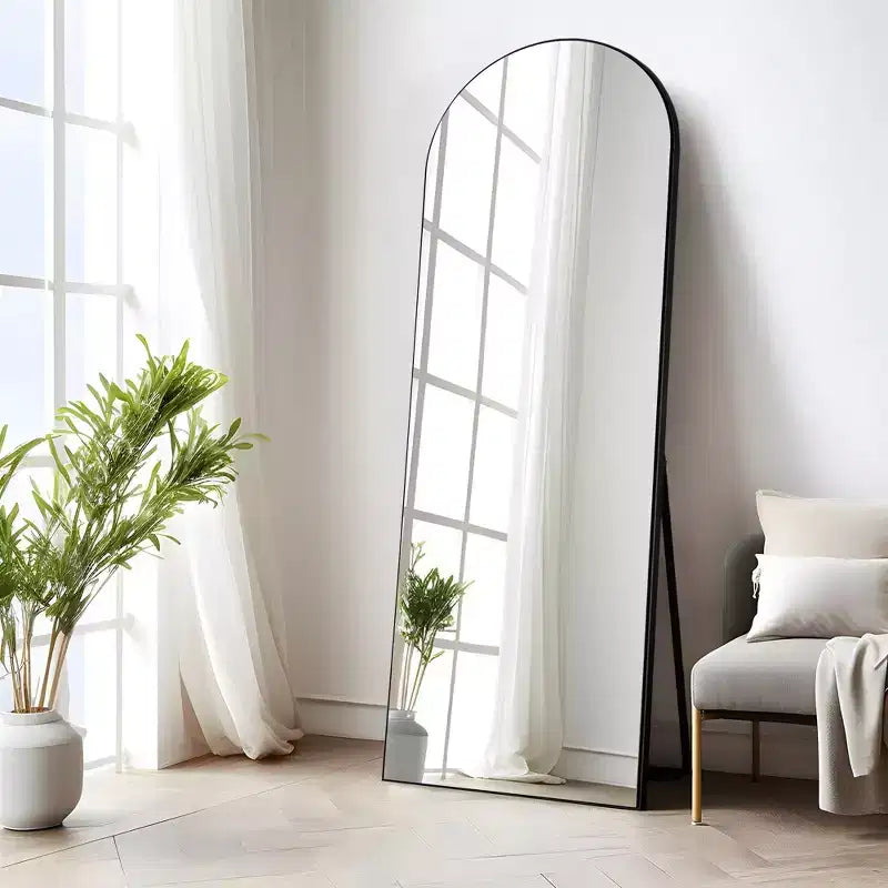 PexFix 25 in L x 63 in A Specchio intero nero da parete o da terra con cornice in legno a forma di arco, di grandi dimensioni