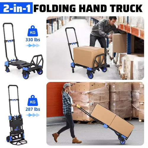 Carrello a mano pieghevole 2 in 1, Carrello convertibile con cestello pieghevole, Carrello portatile
