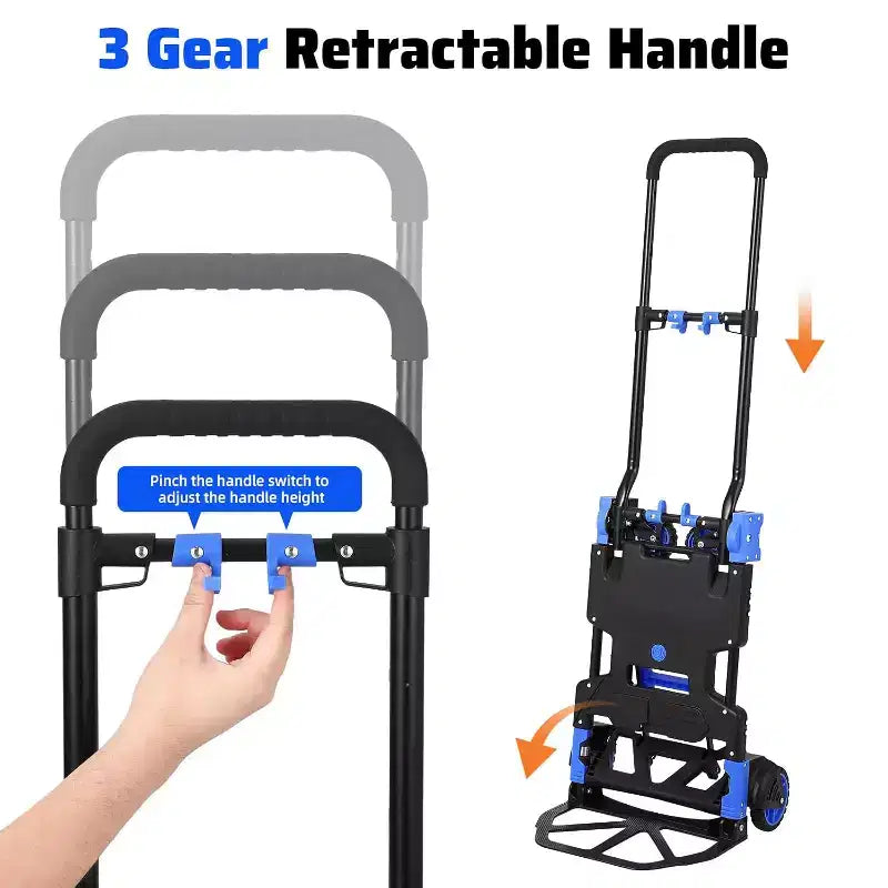 Carrello a mano pieghevole 2 in 1, Carrello convertibile con cestello pieghevole, Carrello portatile