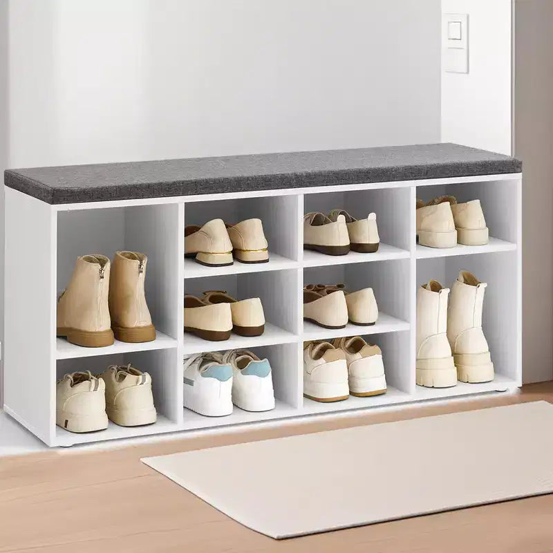 Panca portascarpe elegante con seduta imbottita e 10 scomparti - Soluzione versatile per l'ingresso e la camera da letto