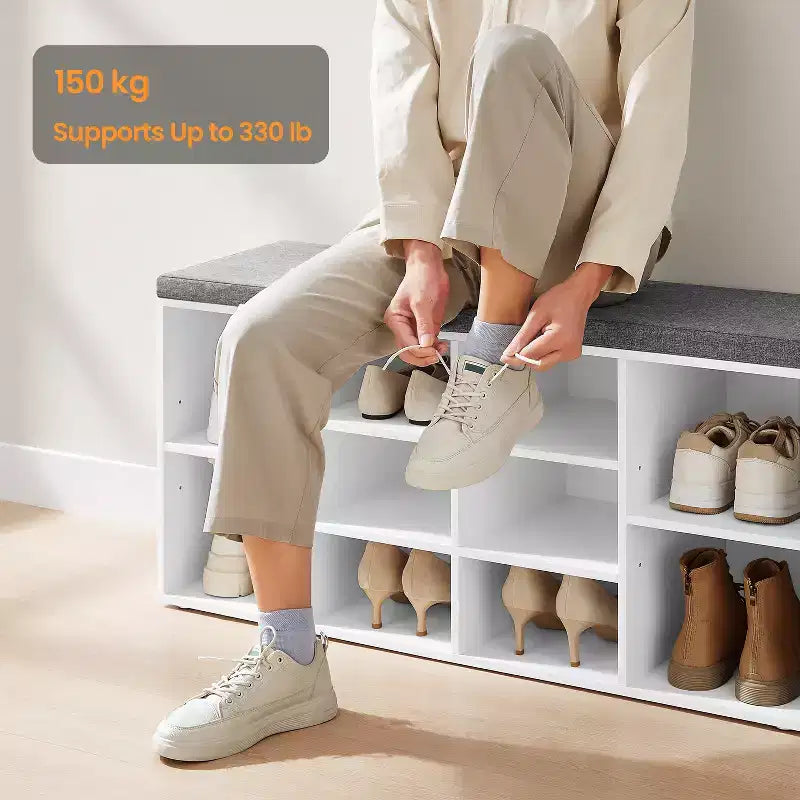 Panca portascarpe elegante con seduta imbottita e 10 scomparti - Soluzione versatile per l'ingresso e la camera da letto