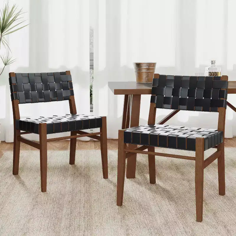 Sedia da pranzo Christopher Knight Home Cassius in similpelle intrecciata e legno di gomma (set da 2)