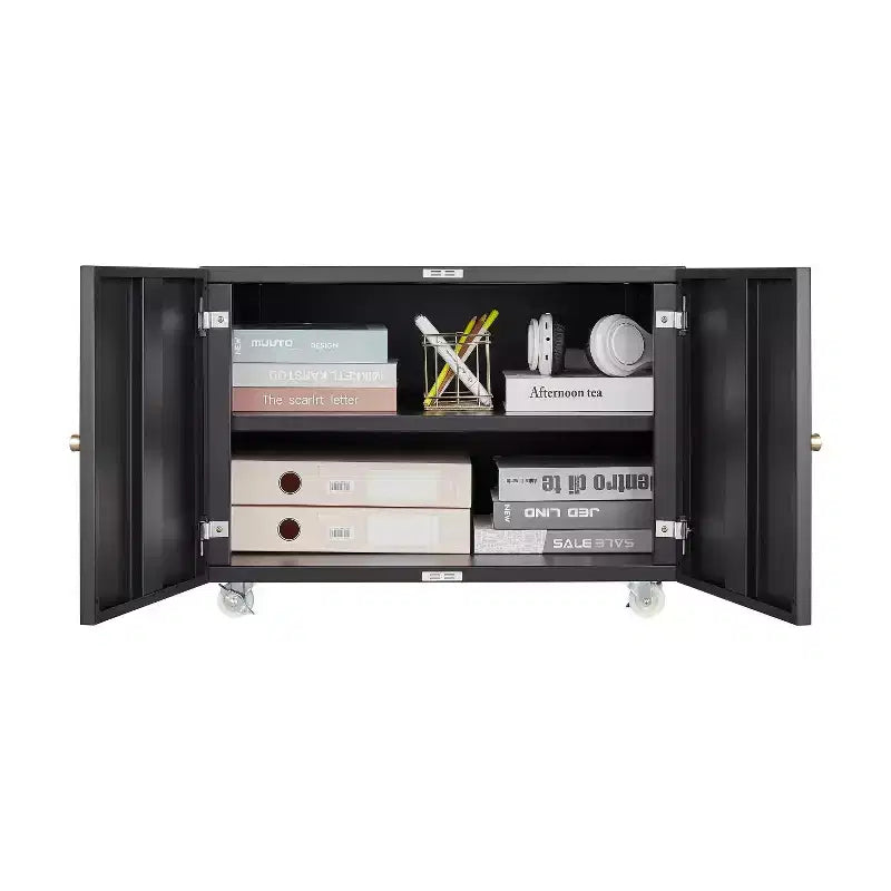 Mobiletto per stampante con spazio di archiviazione, Armadietto per stampante/fotocopiatrice con 2 ante, Armadietto mobile in acciaio con ruote per l'home office
