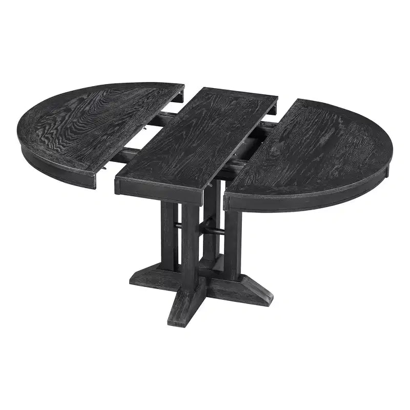 Tavolo da pranzo Whisen con base a piedistallo allungabile in legno stile rustico con prolunga da 35,5 cm