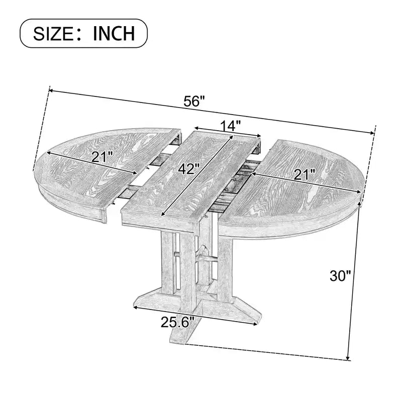 Tavolo da pranzo Whisen con base a piedistallo allungabile in legno stile rustico con prolunga da 35,5 cm