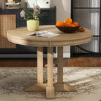 Tavolo da pranzo Whisen con base a piedistallo allungabile in legno stile rustico con prolunga da 35,5 cm