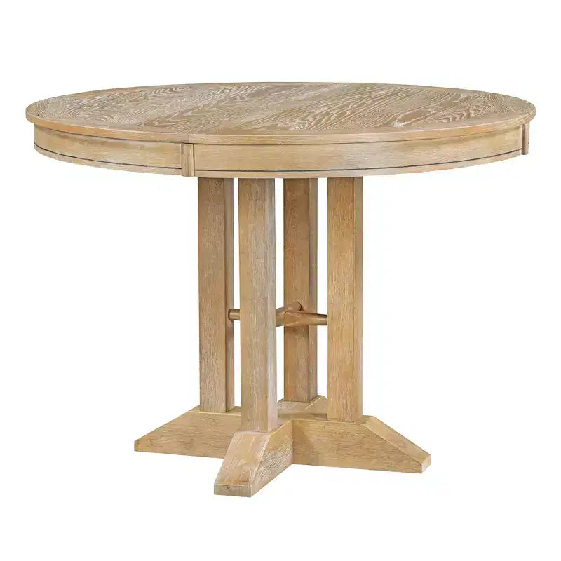 Tavolo da pranzo Whisen con base a piedistallo allungabile in legno stile rustico con prolunga da 35,5 cm