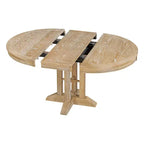 Tavolo da pranzo Whisen con base a piedistallo allungabile in legno stile rustico con prolunga da 35,5 cm