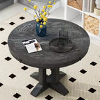 Tavolo da pranzo Whisen con base a piedistallo allungabile in legno stile rustico con prolunga da 35,5 cm
