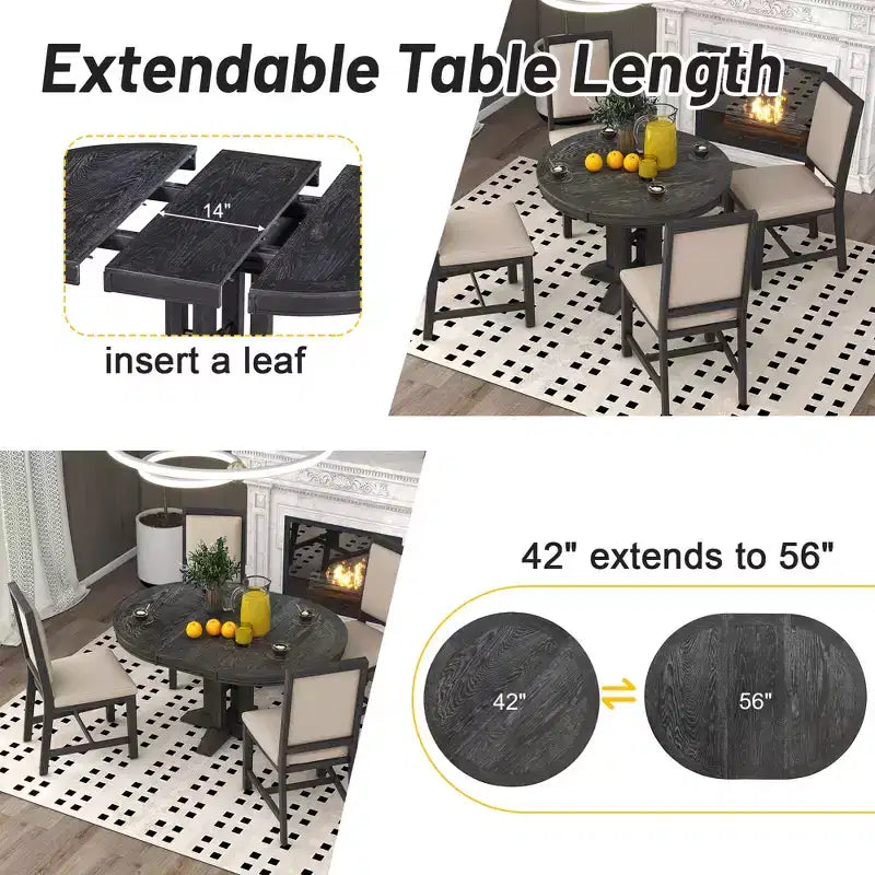 Tavolo da pranzo Whisen con base a piedistallo allungabile in legno stile rustico con prolunga da 35,5 cm