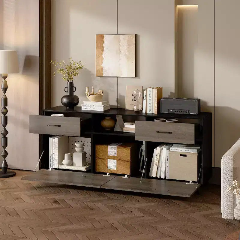 Mobile porta TV Famapy a 2 ante con design a ribalta, colore grigio, stile moderno, tavolino da salotto