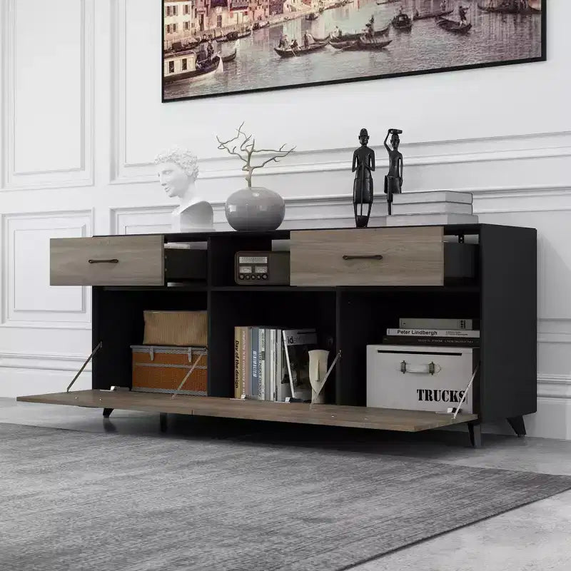 Mobile porta TV Famapy a 2 ante con design a ribalta, colore grigio, stile moderno, tavolino da salotto