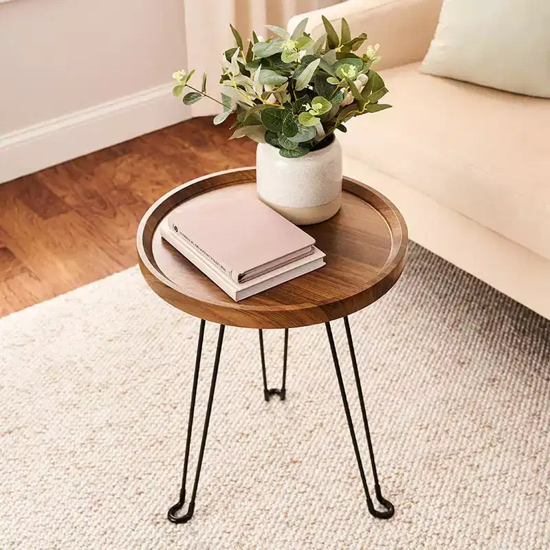 Tavolino Rotondo in Legno The Lakeside Collection con Gambe Pieghevoli in Metallo - 15D -