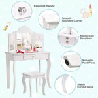 Costway Tavolino e Sgabello da Trucco per Bambini, Set da Gioco Principessa per Bambine Bianco/Rosa