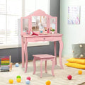 Costway Kids Vanity Table & Stool Princess Dressing Make Up Play Set for Girls White/Pink