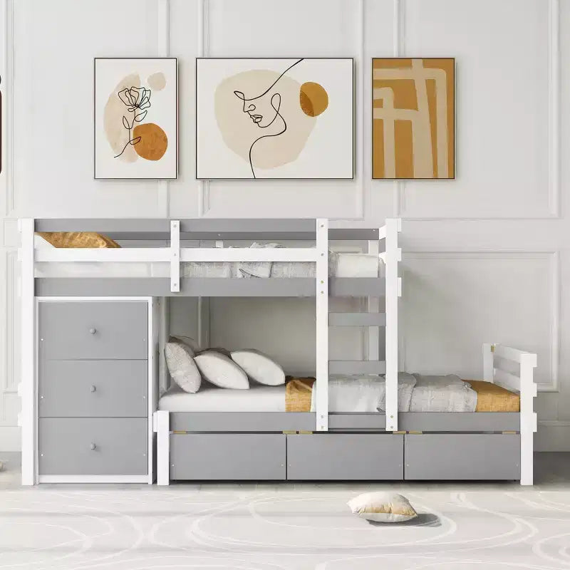 Letto a castello in legno con cassetti e scaletta, da una piazza e mezza - ModernLuxe