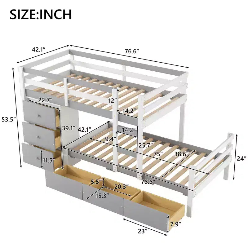 Letto a castello in legno con cassetti e scaletta, da una piazza e mezza - ModernLuxe