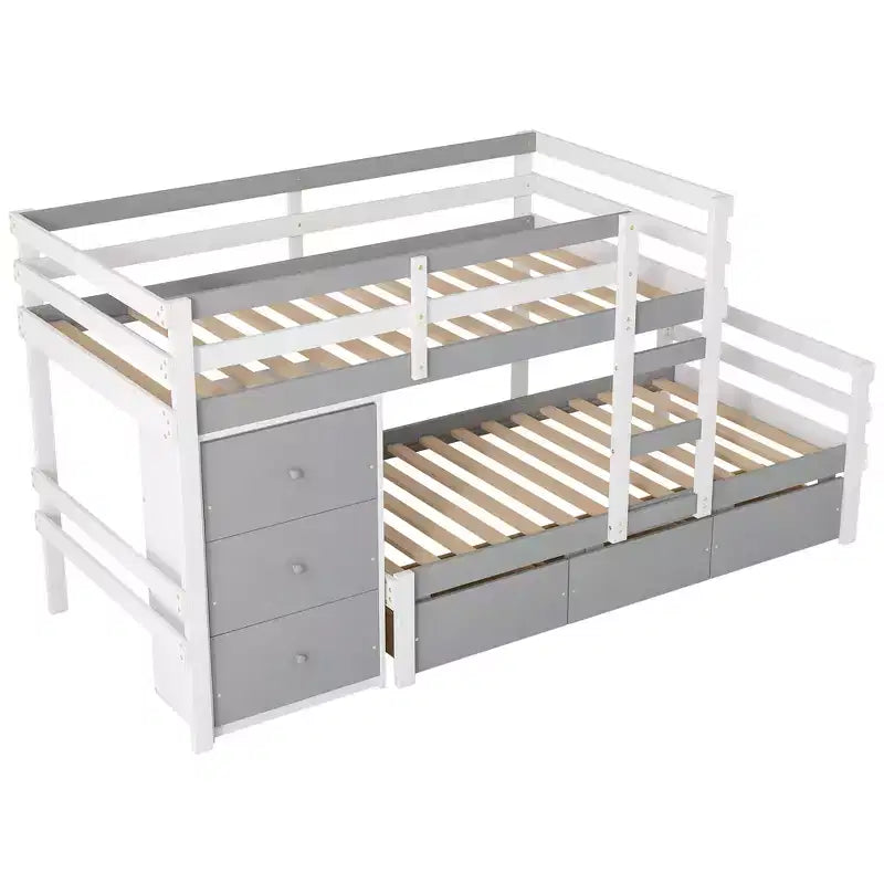 Letto a castello in legno con cassetti e scaletta, da una piazza e mezza - ModernLuxe