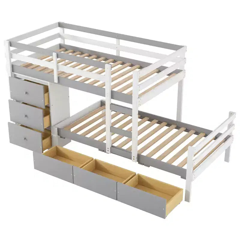 Letto a castello in legno con cassetti e scaletta, da una piazza e mezza - ModernLuxe