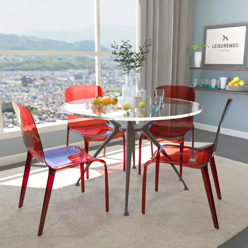 Sedia da pranzo LeisureMod Murray moderna di metà secolo - Design con bordo a cascata in acrilico, ergonomica e impilabile, set da 4