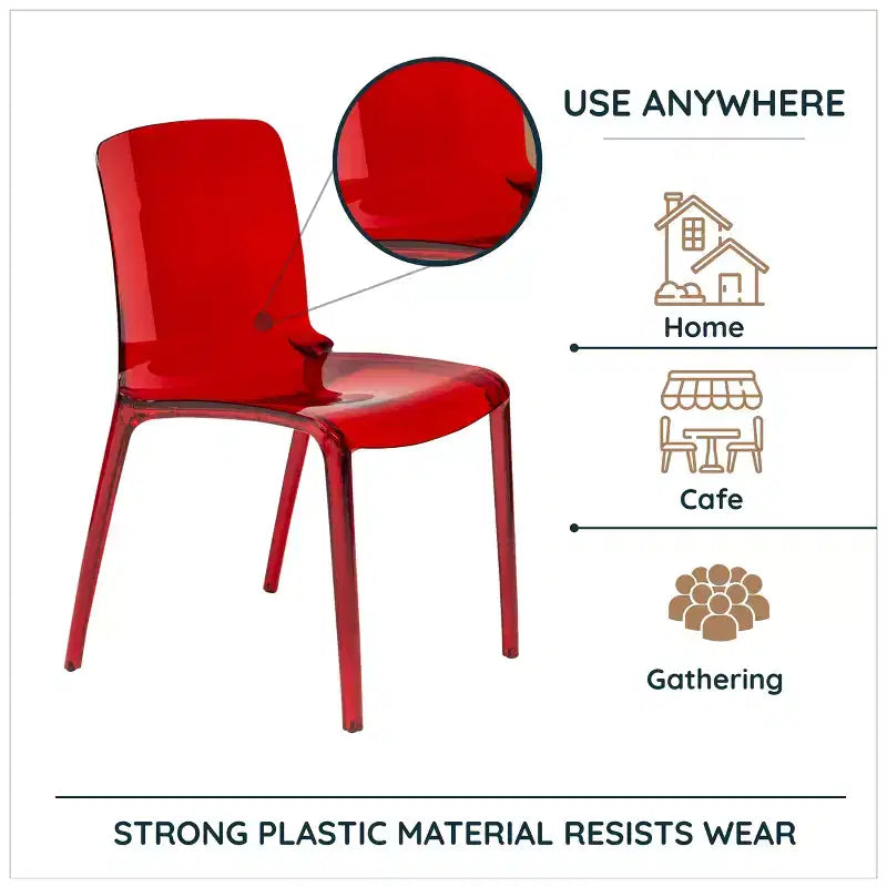 Sedia da pranzo LeisureMod Murray moderna di metà secolo - Design con bordo a cascata in acrilico, ergonomica e impilabile, set da 4