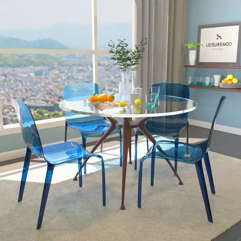Sedia da pranzo LeisureMod Murray moderna di metà secolo - Design con bordo a cascata in acrilico, ergonomica e impilabile, set da 4