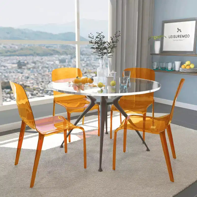 Sedia da pranzo LeisureMod Murray moderna di metà secolo - Design con bordo a cascata in acrilico, ergonomica e impilabile, set da 4