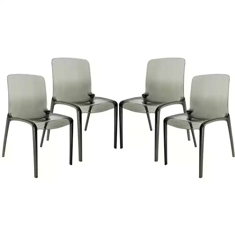 LeisureMod Murray Mid-Century Modern Dining Chair - Waterfall Edge Design Acrylic, Ergonomic and Stackable, Set of 4