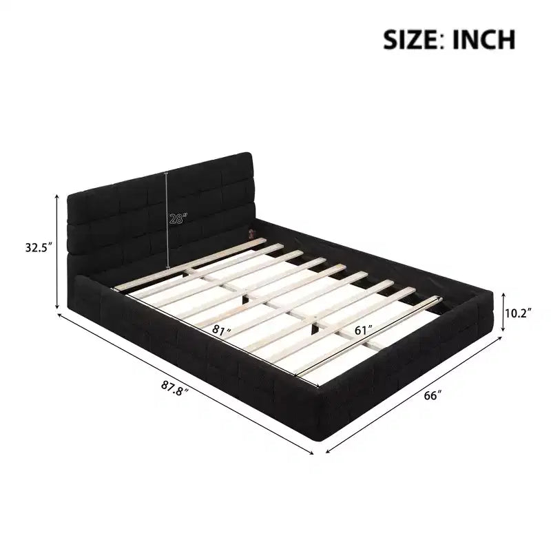 Letto a piattaforma Whisen Elegant Queen Size completamente imbottito con testiera