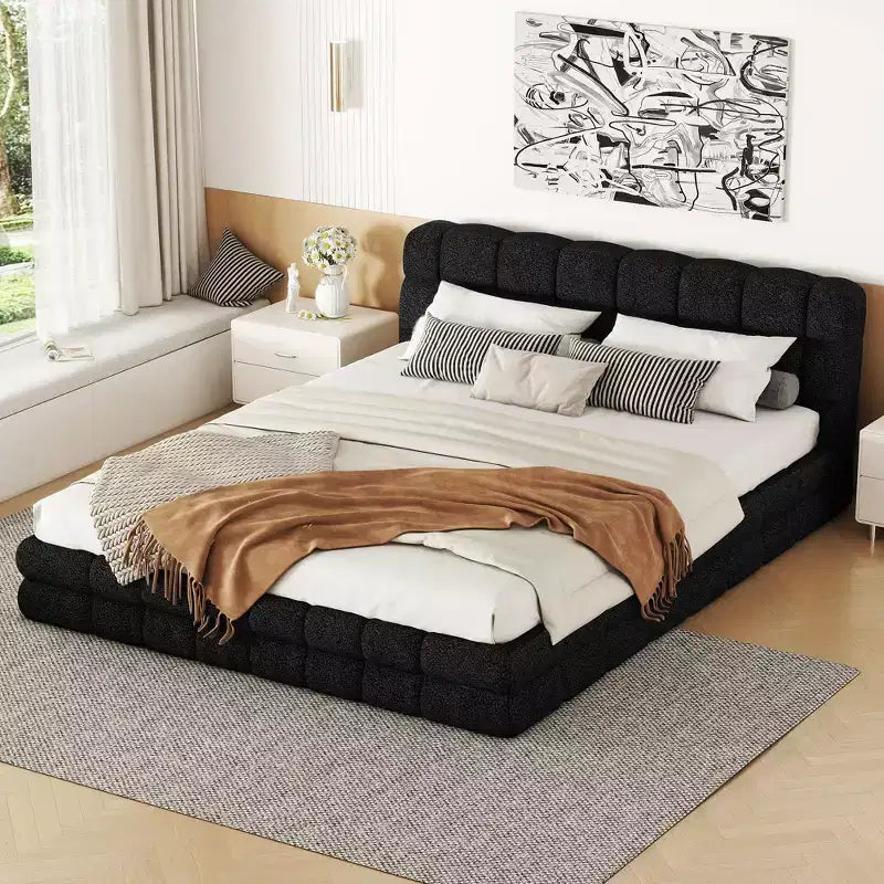 Letto a piattaforma Whisen Elegant Queen Size completamente imbottito con testiera