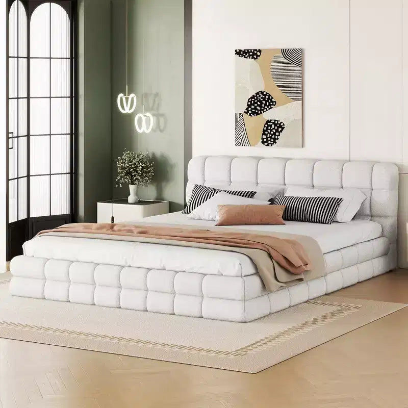 Letto a piattaforma Whisen Elegant Queen Size completamente imbottito con testiera