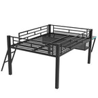 Letto a soppalco Whisen nero in metallo stile gaming con scrivania integrata, scaletta e ripiano, 235,7 cm lungh. x 105,9 cm largh.