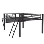 Letto a soppalco Whisen nero in metallo stile gaming con scrivania integrata, scaletta e ripiano, 235,7 cm lungh. x 105,9 cm largh.