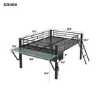 Letto a soppalco Whisen nero in metallo stile gaming con scrivania integrata, scaletta e ripiano, 235,7 cm lungh. x 105,9 cm largh.