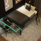 Letto a soppalco Whisen nero in metallo stile gaming con scrivania integrata, scaletta e ripiano, 235,7 cm lungh. x 105,9 cm largh.