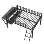 Letto a soppalco Whisen nero in metallo stile gaming con scrivania integrata, scaletta e ripiano, 235,7 cm lungh. x 105,9 cm largh.