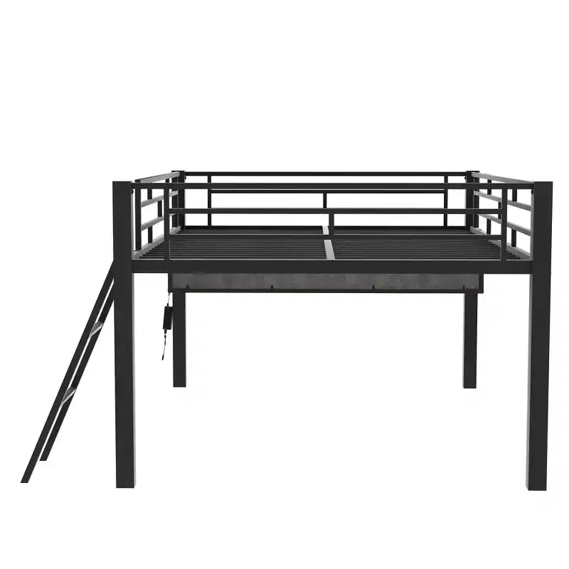 Letto a soppalco Whisen nero in metallo stile gaming con scrivania integrata, scaletta e ripiano, 235,7 cm lungh. x 105,9 cm largh.