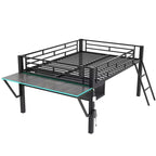 Letto a soppalco Whisen nero in metallo stile gaming con scrivania integrata, scaletta e ripiano, 235,7 cm lungh. x 105,9 cm largh.