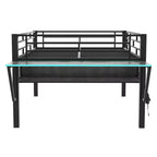 Letto a soppalco Whisen nero in metallo stile gaming con scrivania integrata, scaletta e ripiano, 235,7 cm lungh. x 105,9 cm largh.