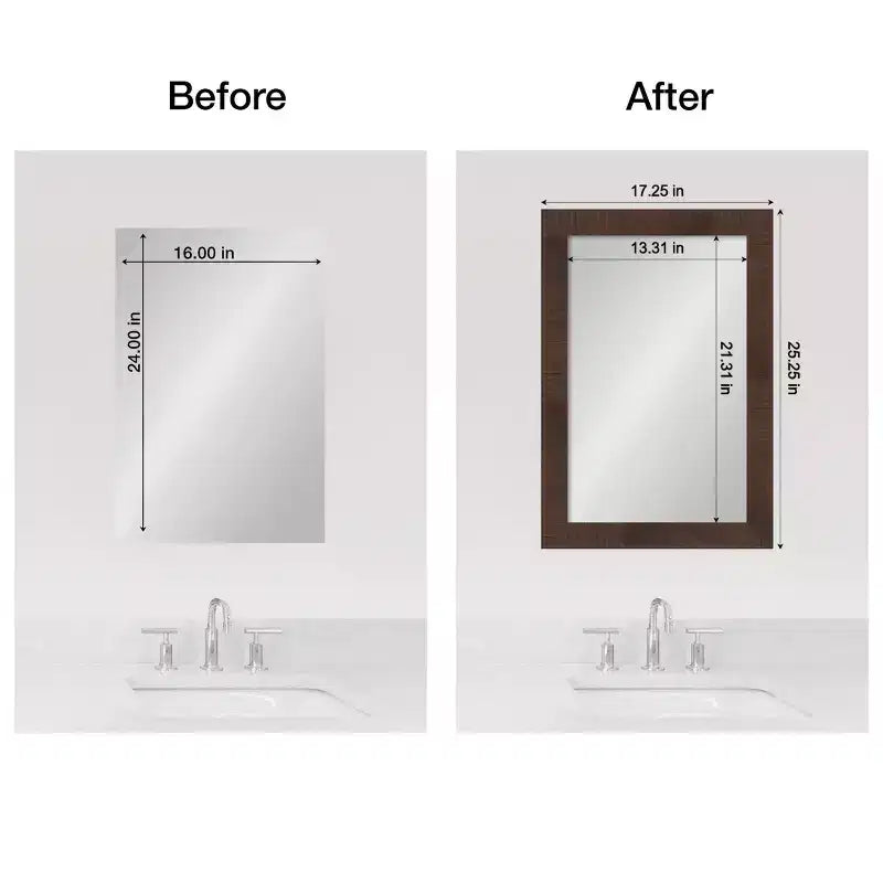 Amanti Art Cornice Decorativa per Specchio da Bagno - Kit Completo, Autoadesivo, Premontato - Specchio NON Incluso - Finitura Sottile Marrone Wildwood