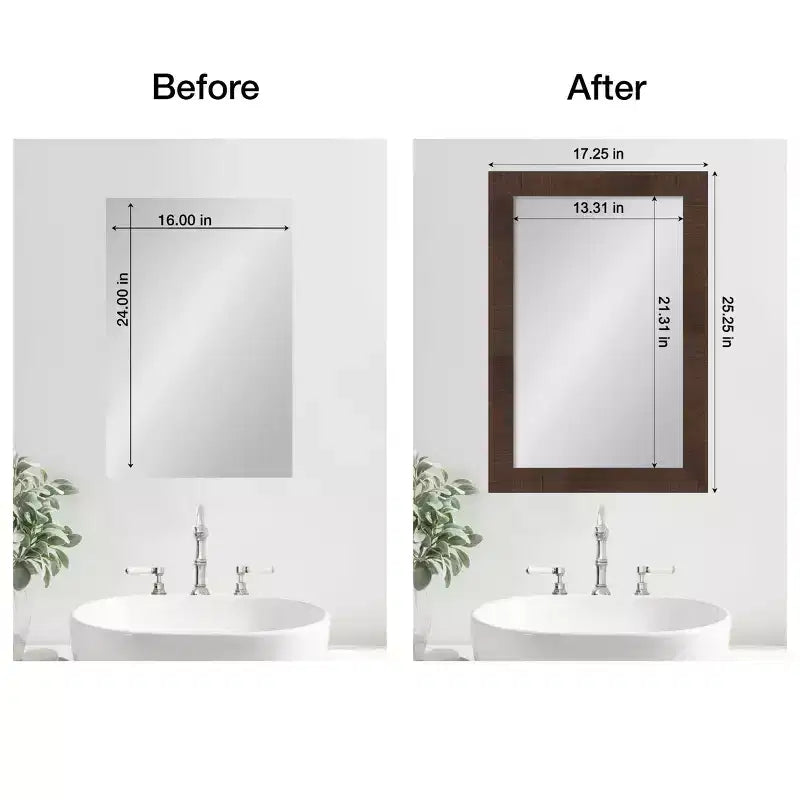 Amanti Art Cornice Decorativa per Specchio da Bagno - Kit Completo, Autoadesivo, Premontato - Specchio NON Incluso - Finitura Sottile Marrone Wildwood