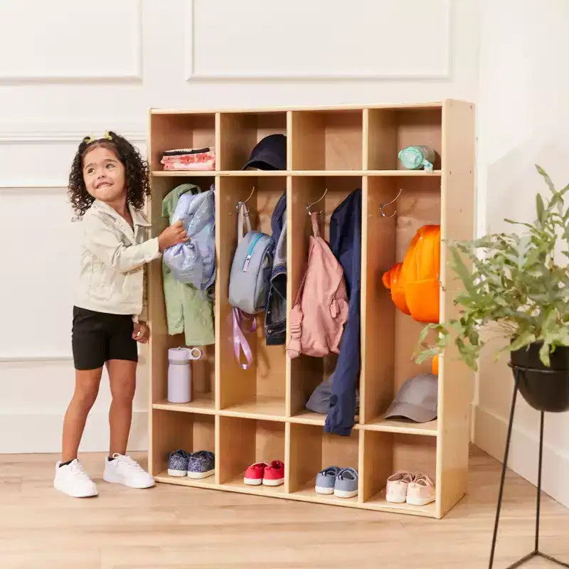 ECR4Kids Armadietto Appendiabiti a 4 Scomparti Streamline con Contenitore, Arredo per Aula