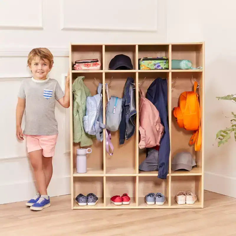 ECR4Kids Armadietto Appendiabiti a 4 Scomparti Streamline con Contenitore, Arredo per Aula