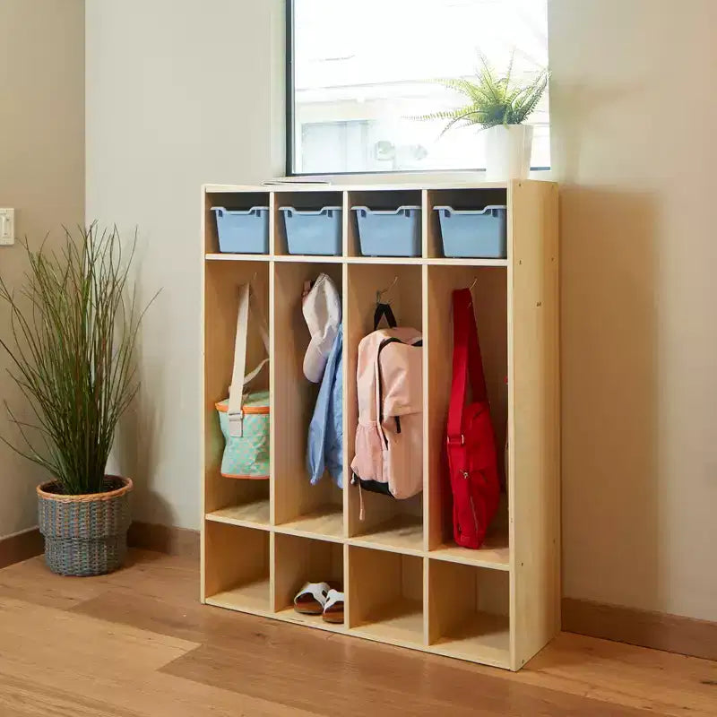 ECR4Kids Armadietto Appendiabiti a 4 Scomparti Streamline con Contenitore, Arredo per Aula